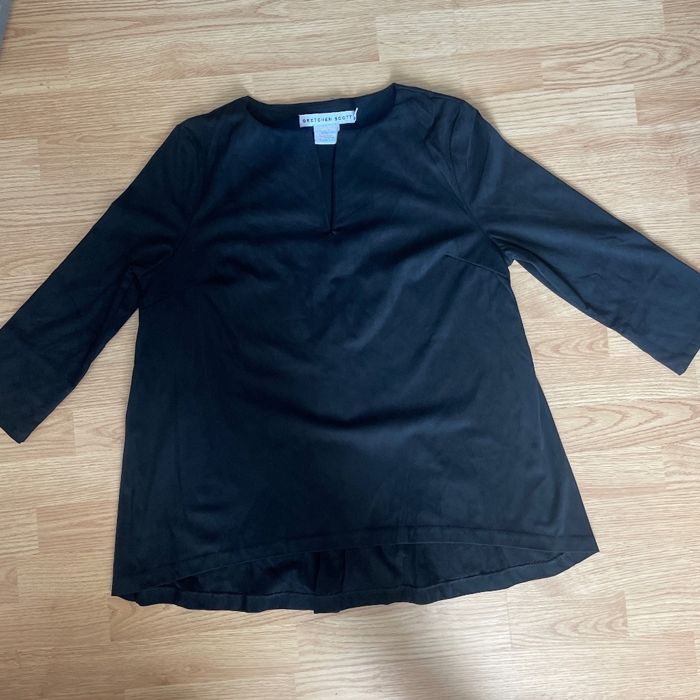 EUC Gretchen Scott Black Ultra Suede Swing Top Size Medium - Picture 5 of 8